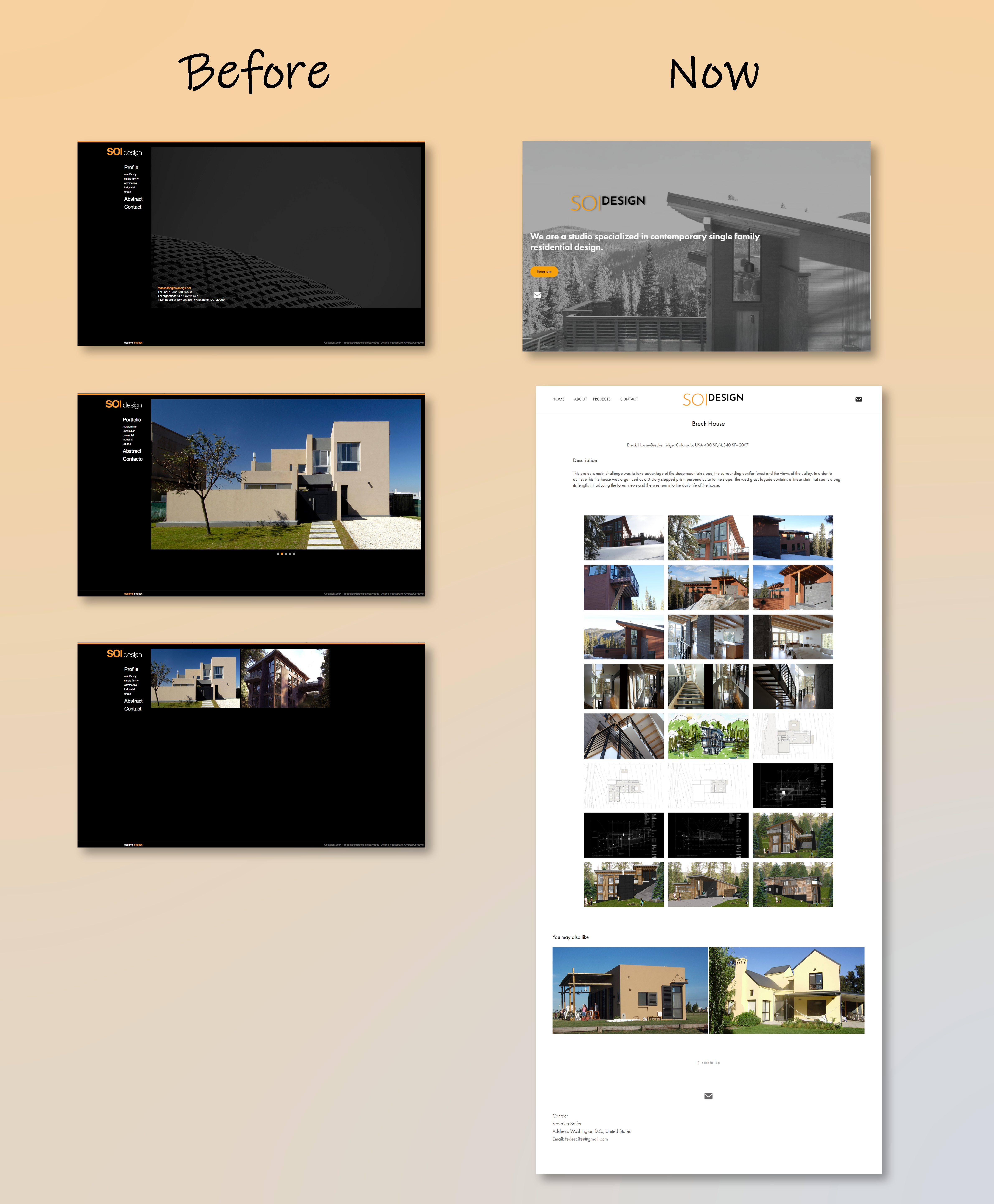 Website redesign – Before and Now comparison illustrating improved structure,
readability, and visual identity.